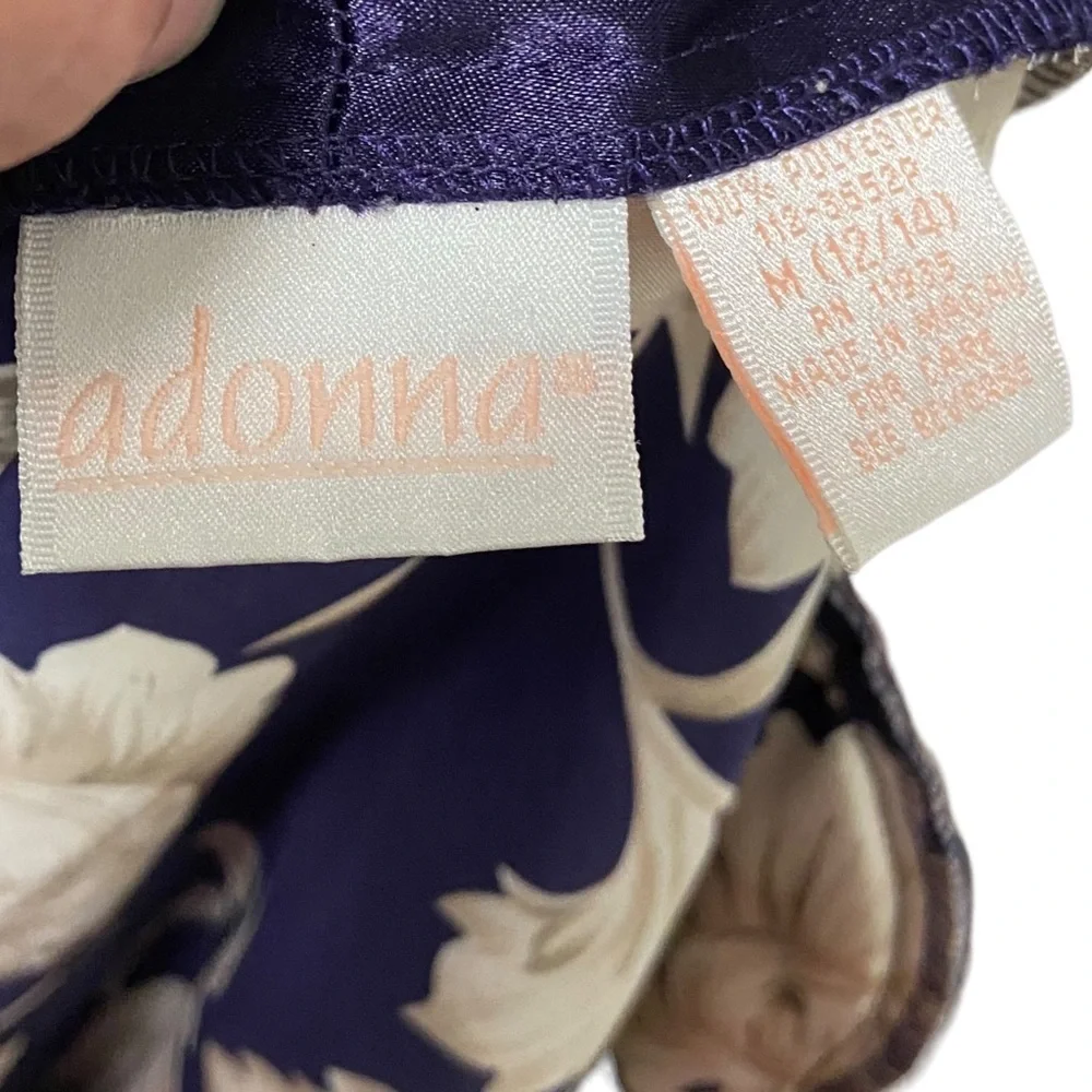 80’s VTG Adonna Kimono Satin Women’s Medium Floral Print Robe Navy Blue Romantic